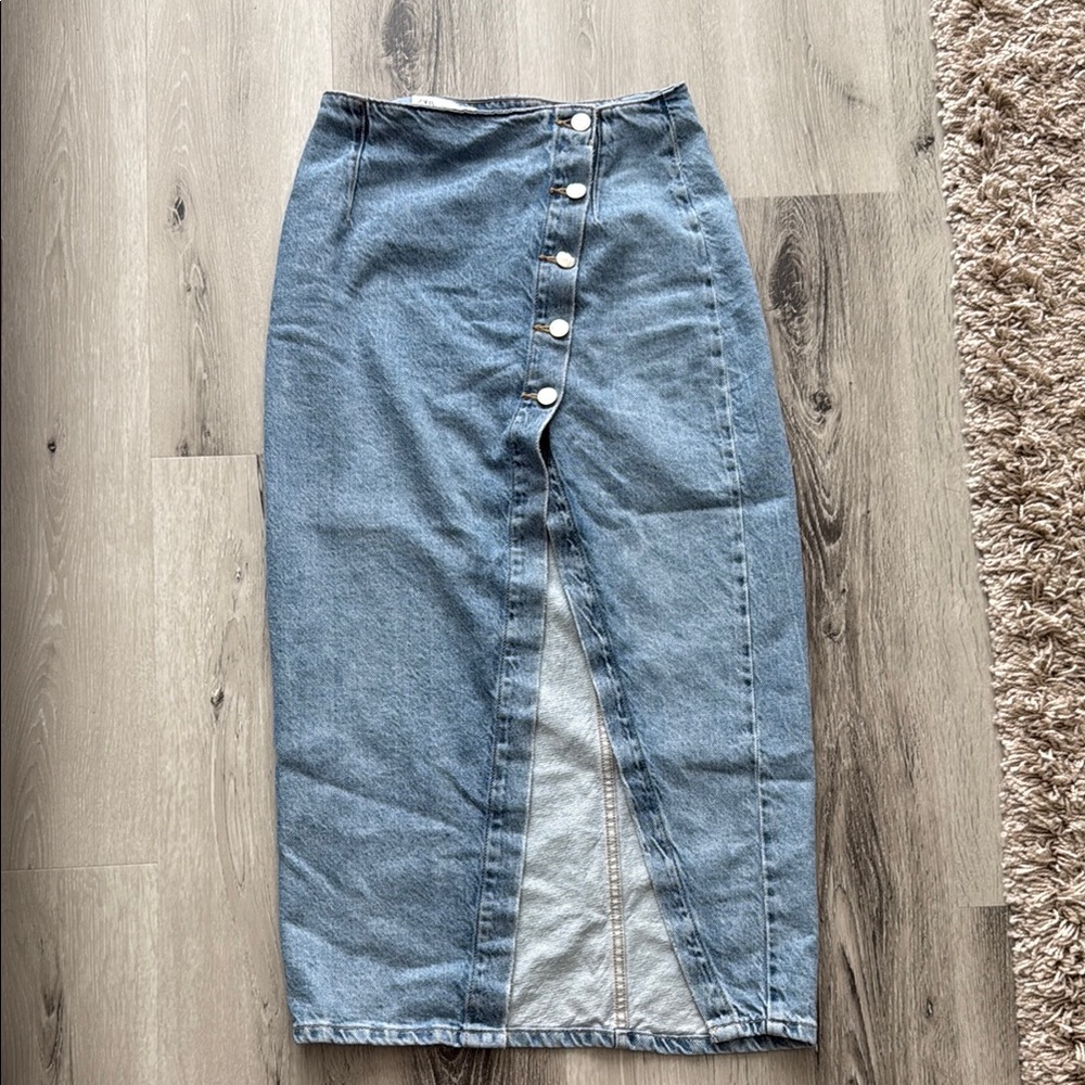 Denim Button-Front Maxi Skirt